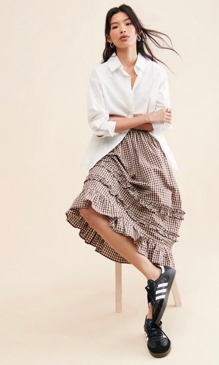 DAMSON MADDER Dresses & Skirts - Damson Madder Rina Ruffle Midi Skirt Gingham Print Size US 6